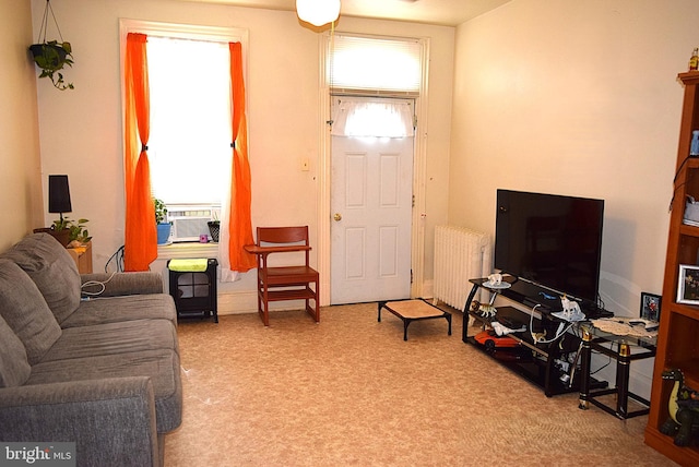 140 Baltimore St, Hanover, PA 17331 - carpeted living area with radiator heating unit and cooling unit
