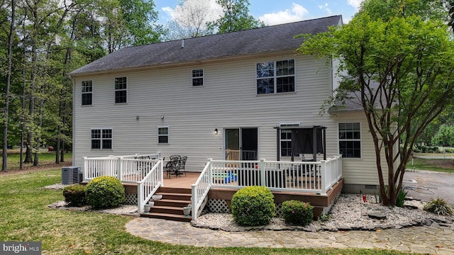 419 Kimberly Way, Felton, DE 19943 - rear view of house featuring a deck, a lawn, central AC, and crawl space