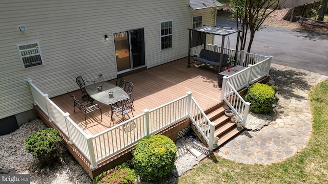 419 Kimberly Way, Felton, DE 19943 - wooden terrace with outdoor dining area and stairs