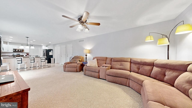 419 Kimberly Way, Felton, DE 19943 - living area featuring a ceiling fan, light colored carpet, and recessed lighting
