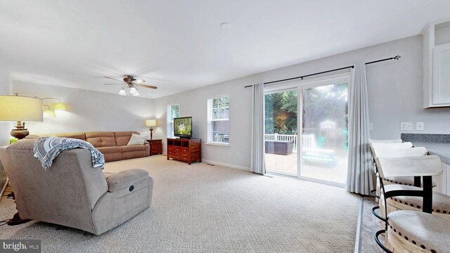 419 Kimberly Way, Felton, DE 19943 - living room with carpet flooring, ceiling fan, and baseboards