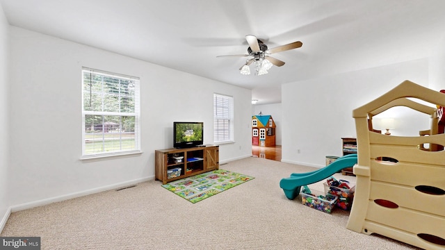 419 Kimberly Way, Felton, DE 19943 - game room featuring plenty of natural light, carpet flooring, a ceiling fan, and baseboards