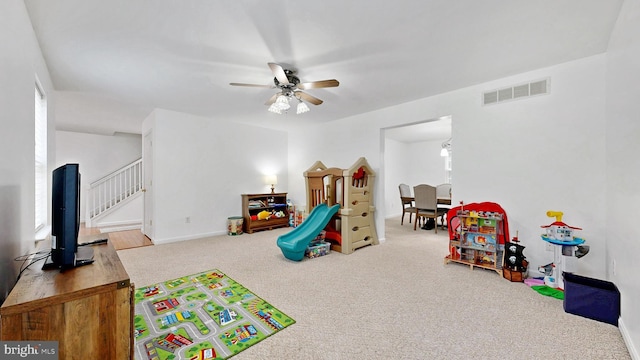 419 Kimberly Way, Felton, DE 19943 - rec room featuring a ceiling fan, carpet, and baseboards