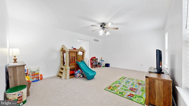 419 Kimberly Way, Felton, DE 19943 - rec room featuring carpet flooring, a ceiling fan, and baseboards