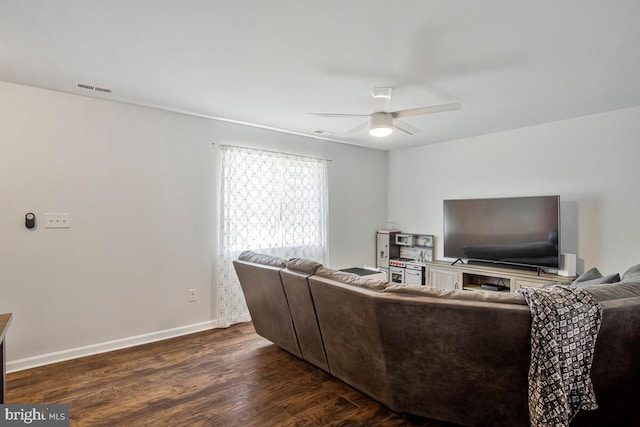 1012 Twin Vw, Glen Burnie, MD 21060 - living area featuring baseboards, a ceiling fan, dark wood-style flooring, and visible vents
