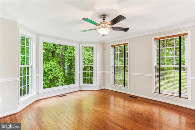 9409 Emory Grove Rd, Gaithersburg, MD 20877 - empty room with baseboards, hardwood / wood-style flooring, ceiling fan, and crown molding