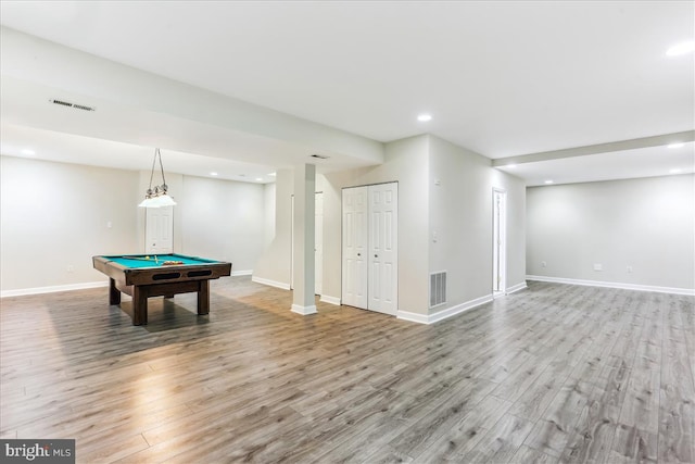 9409 Emory Grove Rd, Gaithersburg, MD 20877 - game room featuring light wood-type flooring, billiards table, baseboards, and recessed lighting