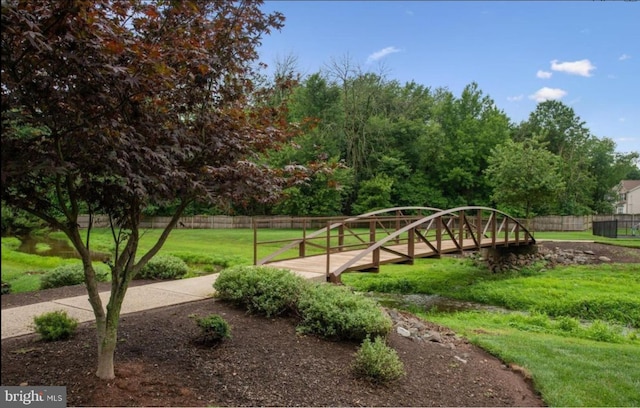 surrounding community featuring fence and a lawn