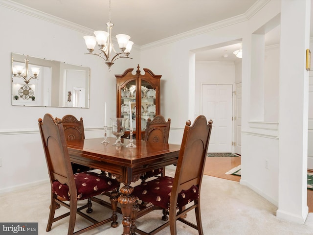 11110 Chambers Ct Unit N, Woodstock, MD 21163 - dining space featuring crown molding, light colored carpet, baseboards, and an inviting chandelier