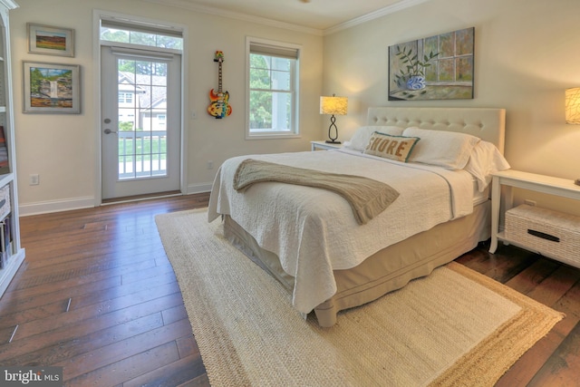 23280 Horse Island Rd, Lewes, DE 19958 - bedroom featuring ornamental molding, dark wood-style floors, access to exterior, and baseboards