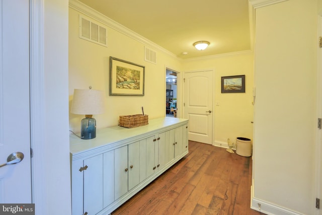 23280 Horse Island Rd, Lewes, DE 19958 - hallway with ornamental molding, dark wood finished floors, and baseboards
