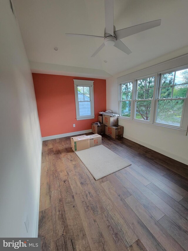 6555 Clagett Ave, Tracys Landing, MD 20779 - spare room featuring wood-type flooring, baseboards, and a ceiling fan