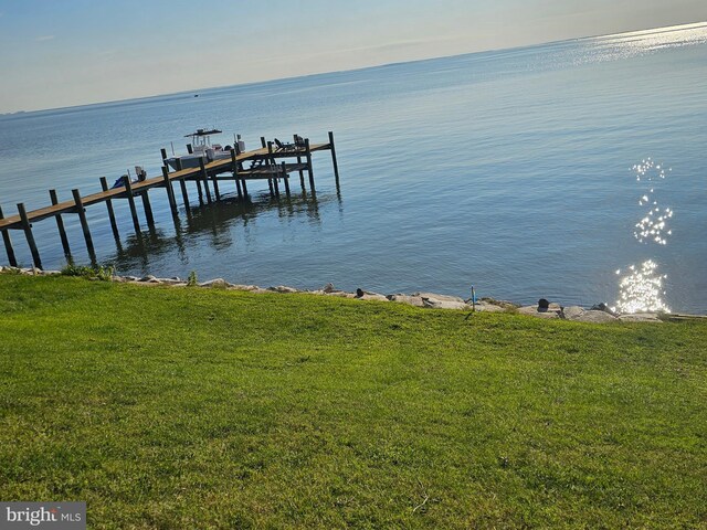 6555 Clagett Ave, Tracys Landing, MD 20779 - dock area featuring a yard, a water view, and boat lift