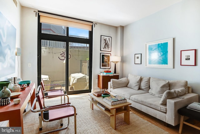 living room with wood finished floors