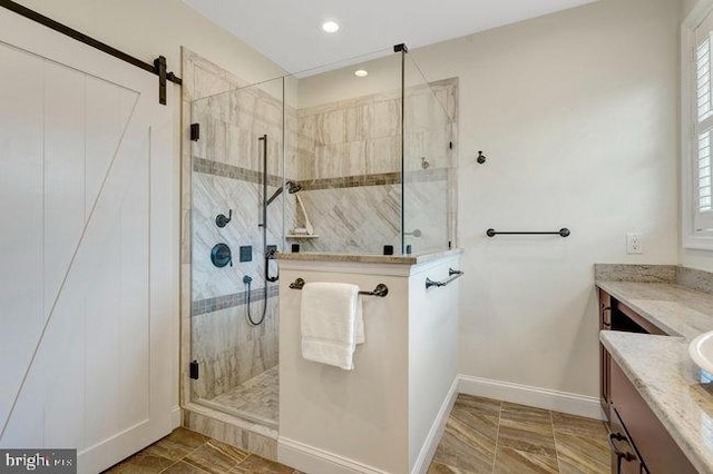13404 Fieldstone Way, Gainesville, VA 20155 - full bathroom with a stall shower, vanity, recessed lighting, and baseboards