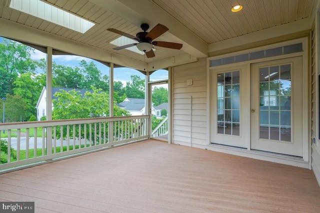 13404 Fieldstone Way, Gainesville, VA 20155 - wooden terrace with french doors and a ceiling fan