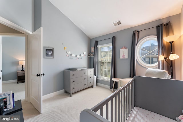 2068 Capstone, Herndon, VA 20170 - bedroom featuring light carpet, lofted ceiling, a nursery area, and baseboards