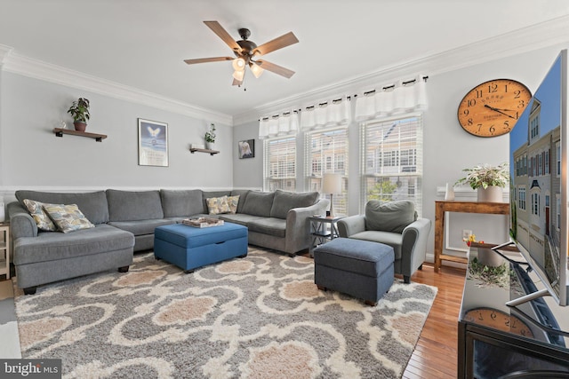2068 Capstone, Herndon, VA 20170 - living area featuring ornamental molding, a ceiling fan, and wood finished floors