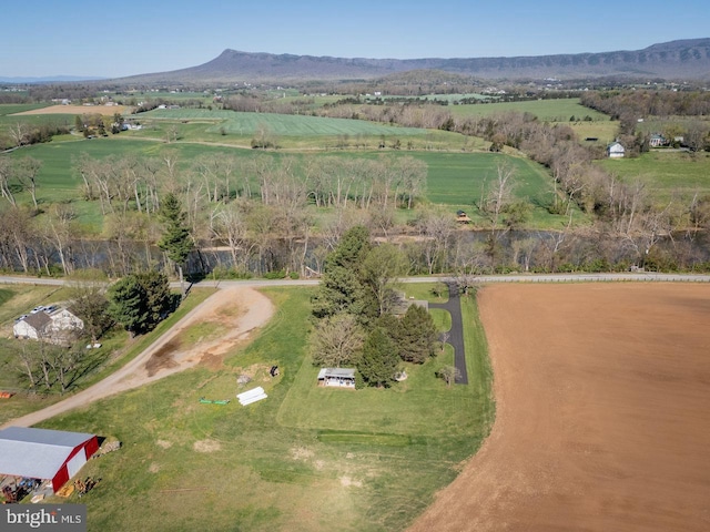 bird's eye view with a rural view and a mountain view