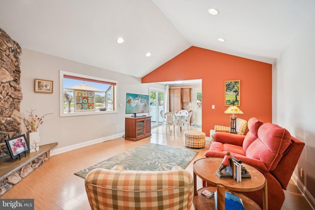 205 S Lehigh Rd, Glassboro, NJ 08028 - living room with recessed lighting, vaulted ceiling, wood finished floors, and baseboards