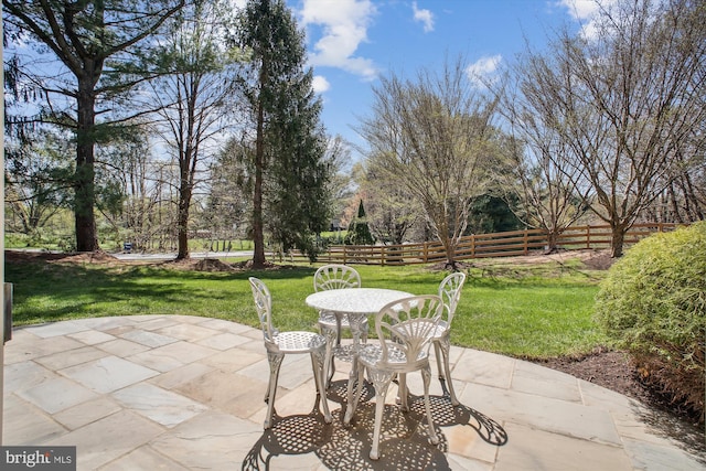 view of patio with outdoor dining space and fence