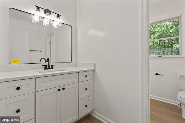 5235 Chalk Point Rd, West River, MD 20778 - bathroom featuring toilet, baseboards, wood finished floors, and vanity