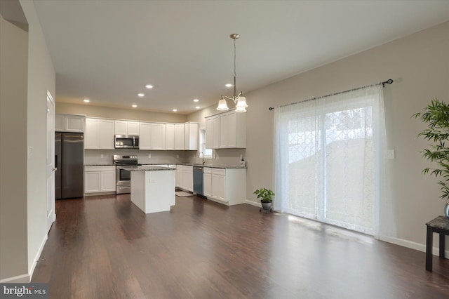 20 Steeple Chase Dr, York Haven, PA 17370 - kitchen with stainless steel appliances, recessed lighting, dark wood finished floors, and a center island