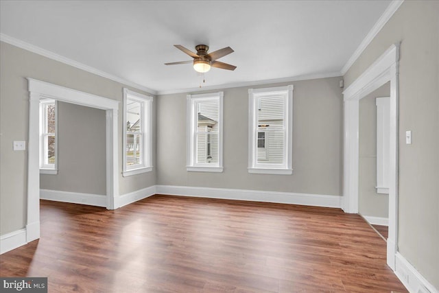 905 Cooper, Edgewater Park, NJ 08010 - empty room featuring ornamental molding, baseboards, wood finished floors, and ceiling fan