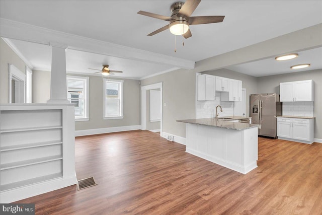 905 Cooper, Edgewater Park, NJ 08010 - kitchen with stainless steel refrigerator with ice dispenser, a ceiling fan, visible vents, and a sink