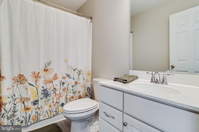 13301 Windjammer Ct, Hughesville, MD 20637 - bathroom with wood finished floors, toilet, vanity, and curtained shower