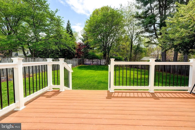 deck featuring a lawn and a fenced backyard