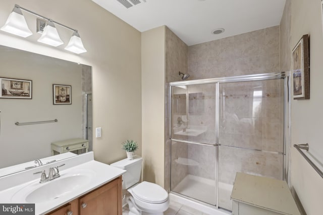 2 N Commerce Sq Unit 303, Trenton, NJ 08691 - bathroom featuring toilet, visible vents, a shower stall, tile patterned flooring, and vanity