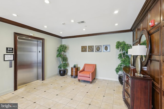 2 N Commerce Sq Unit 303, Trenton, NJ 08691 - living area featuring crown molding, baseboards, elevator, and visible vents