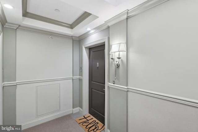 2 N Commerce Sq Unit 303, Trenton, NJ 08691 - doorway with recessed lighting, a decorative wall, crown molding, and carpet floors