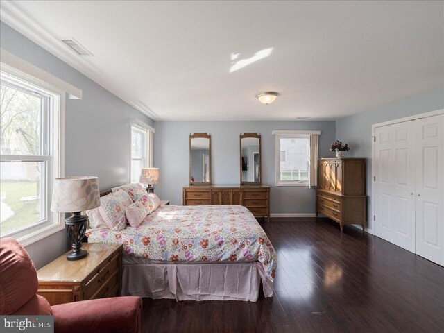 45 Shelley Rd, Southampton, PA 18966 - bedroom featuring dark wood-style flooring, visible vents, baseboards, and multiple windows