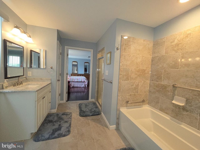 45 Shelley Rd, Southampton, PA 18966 - ensuite bathroom with a bathing tub, connected bathroom, an enclosed shower, baseboards, and vanity