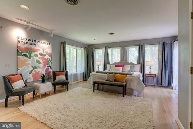 1 Fox Field Ct, Reisterstown, MD 21136 - bedroom with baseboards, visible vents, track lighting, and light wood-style floors