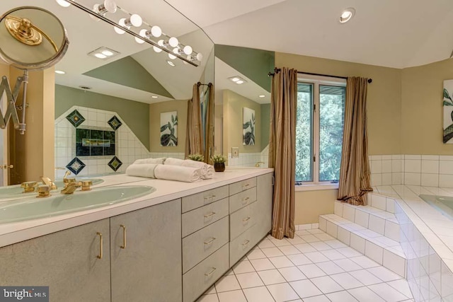 1 Fox Field Ct, Reisterstown, MD 21136 - full bathroom with recessed lighting, vanity, a garden tub, and tile patterned floors