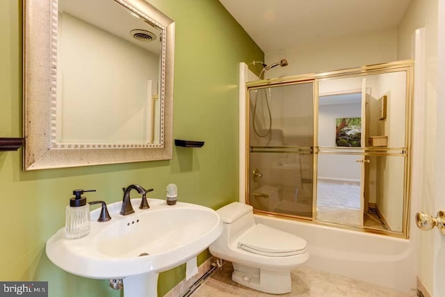1 Fox Field Ct, Reisterstown, MD 21136 - full bathroom with toilet, visible vents, a sink, and shower / bath combination with glass door