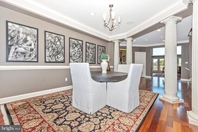 4083 Reels Mill Rd, Frederick, MD 21704 - dining room with ornate columns, wood finished floors, ornamental molding, baseboards, and recessed lighting
