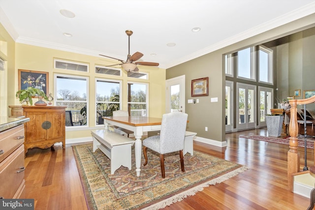 4083 Reels Mill Rd, Frederick, MD 21704 - dining room featuring crown molding, wood finished floors, ceiling fan, baseboards, and recessed lighting