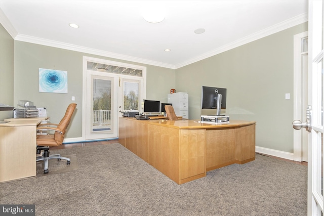 4083 Reels Mill Rd, Frederick, MD 21704 - home office with crown molding, baseboards, and carpet floors