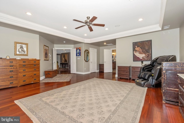 4083 Reels Mill Rd, Frederick, MD 21704 - bedroom with a tray ceiling, dark wood-style floors, recessed lighting, and baseboards
