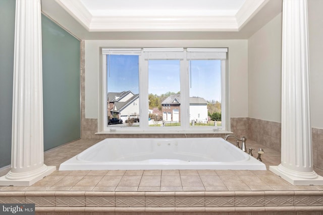 4083 Reels Mill Rd, Frederick, MD 21704 - bathroom with decorative columns, ornamental molding, and a tub with jets