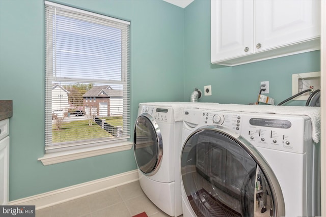 4083 Reels Mill Rd, Frederick, MD 21704 - laundry room with cabinet space, independent washer and dryer, baseboards, and light tile patterned flooring