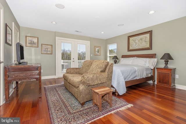 4083 Reels Mill Rd, Frederick, MD 21704 - bedroom featuring access to outside, french doors, wood finished floors, baseboards, and recessed lighting