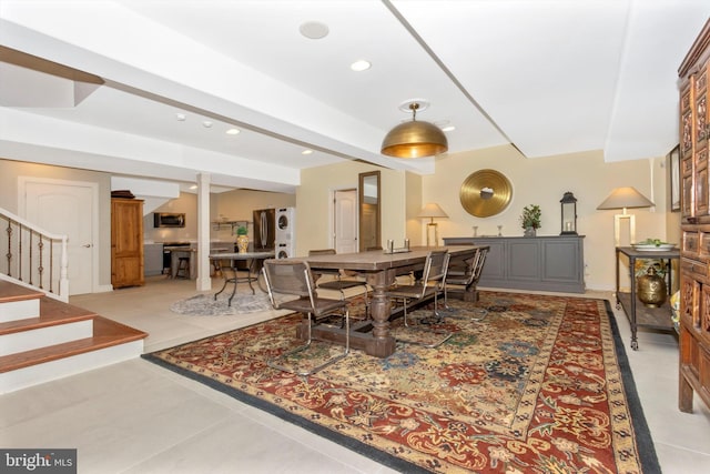 4083 Reels Mill Rd, Frederick, MD 21704 - tiled dining room with stairs and recessed lighting
