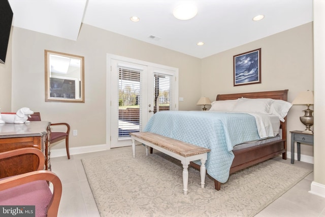 4083 Reels Mill Rd, Frederick, MD 21704 - bedroom with access to outside, baseboards, light tile patterned floors, recessed lighting, and french doors