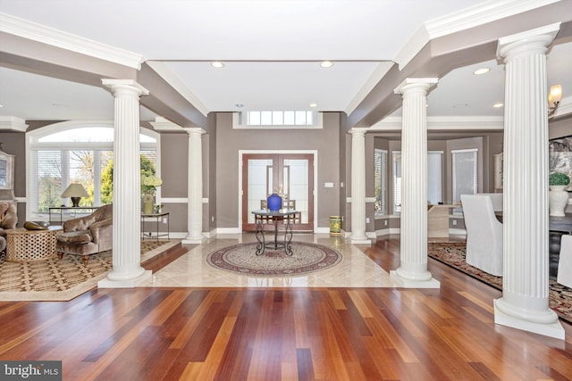4083 Reels Mill Rd, Frederick, MD 21704 - foyer entrance with decorative columns, healthy amount of natural light, baseboards, ornamental molding, and recessed lighting