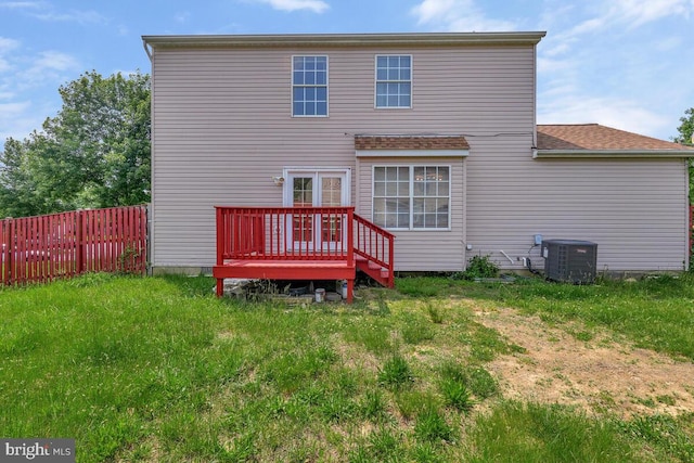 11620 Myrtle Oak Ct, Waldorf, MD 20601 - back of property featuring central air condition unit, a wooden deck, and a shingled roof